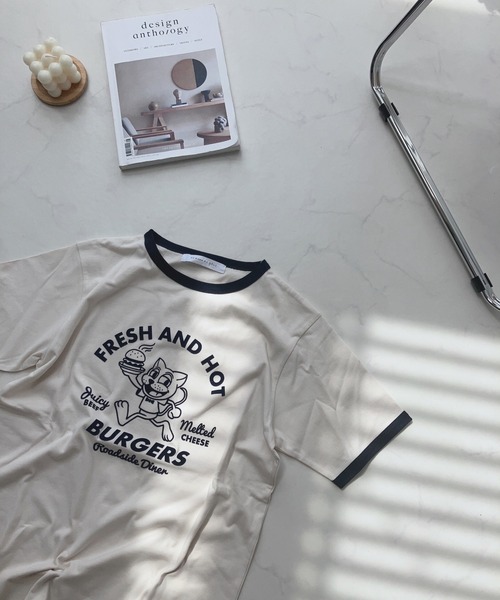 AS KNOW AS plus（アズノゥアズプラス）の「〇フロッキーリンガーTシャツ（Tシャツ/カットソー・レディース・キナリ/ブルー/イエロー・FREE）」の7枚目の写真