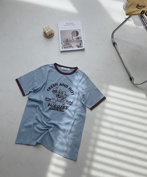 AS KNOW AS plus（アズノゥアズプラス）の「〇フロッキーリンガーTシャツ（Tシャツ/カットソー・レディース・キナリ/ブルー/イエロー・FREE）」の9枚目の写真