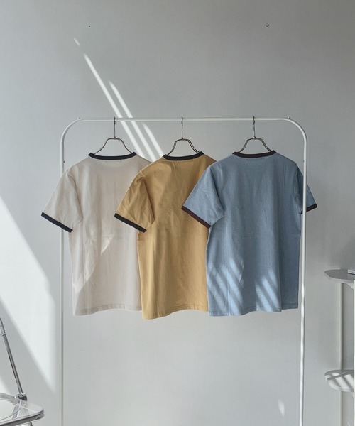 AS KNOW AS plus（アズノゥアズプラス）の「〇フロッキーリンガーTシャツ（Tシャツ/カットソー・レディース・キナリ/ブルー/イエロー・FREE）」の18枚目の写真