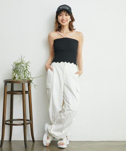 RETRO GIRL(レトロガール)の「シャーリングキャミソール(Tシャツ/カットソー・レディース・ホワイト/ブルー/ブラック/オレンジ・FREE)」の7枚目の写真