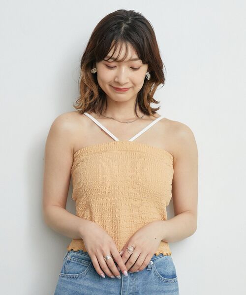 RETRO GIRL(レトロガール)の「シャーリングキャミソール(Tシャツ/カットソー・レディース・ホワイト/ブルー/ブラック/オレンジ・FREE)」の9枚目の写真