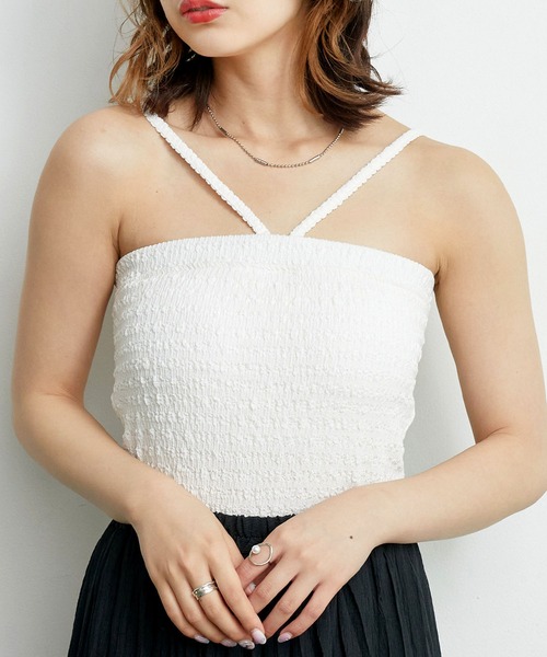 RETRO GIRL(レトロガール)の「シャーリングキャミソール(Tシャツ/カットソー・レディース・ホワイト/ブルー/ブラック/オレンジ・FREE)」の2枚目の写真
