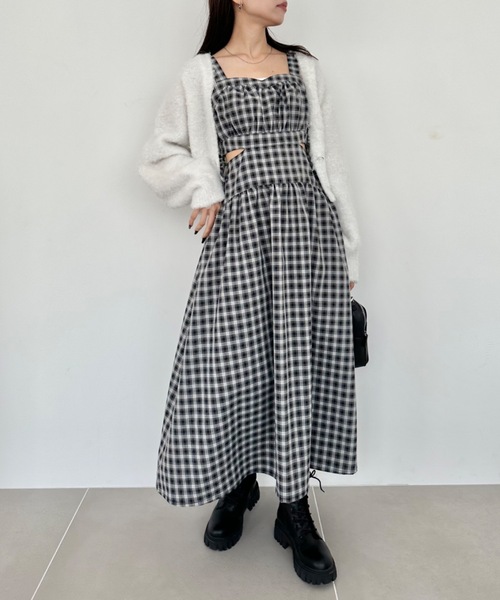 OLIVE des OLIVE(オリーブデオリーブ)の「【WEB限定】肌見せキャミワンピース 1032090010(ワンピース・レディース・ブラック系その他/ワンウォッシュ/チェック/ブラック・FREE)」の4枚目の写真