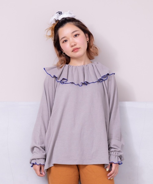 HOGAN RANCH WEAR（ホーガンランチウエア）の「パイルビッグカラーカットソー/おとな（Tシャツ/カットソー・レディース・ピンク/ライトブルー/イエロー/グレー・160cm）」の2枚目の写真