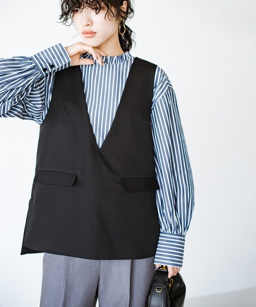 haco!（ハコ）の「洗濯機OK！きっちりと普段づかいの両立可能！コーデ上手に見えるジレ〈日々グッジョ部’s idea〉（その他アウター・レディース・ブラック/ネイビー・X-LARGE/MEDIUM/LARGE/SMALL）」の7枚目の写真