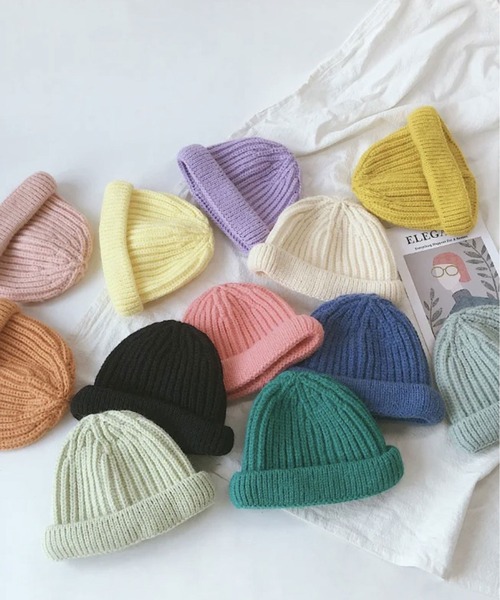 Bambin（ボンバン）の「【 Bambin / ボンバン 】 カラー シンプル ニット帽（ニットキャップ/ビーニー・キッズ・ミント/イエロー/ブルー/オレンジ/ホワイト/ブラック/パープル/ピンク/グリーン・FREE）」の13枚目の写真