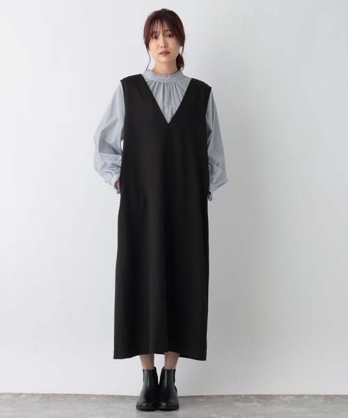 GLOBAL WORK（グローバルワーク）の「２ＷＡＹネックジャンスカ/971325（ジャンパースカート・レディース・ブラック/グレイッシュベージュ/ブラウン・FREE）」の4枚目の写真