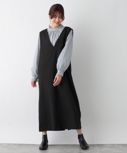 GLOBAL WORK（グローバルワーク）の「２ＷＡＹネックジャンスカ/971325（ジャンパースカート・レディース・ブラック/グレイッシュベージュ/ブラウン・FREE）」の5枚目の写真