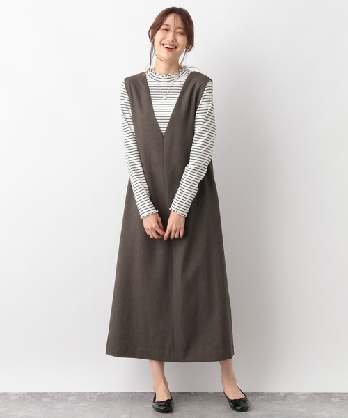 GLOBAL WORK（グローバルワーク）の「２ＷＡＹネックジャンスカ/971325（ジャンパースカート・レディース・ブラック/グレイッシュベージュ/ブラウン・FREE）」の13枚目の写真