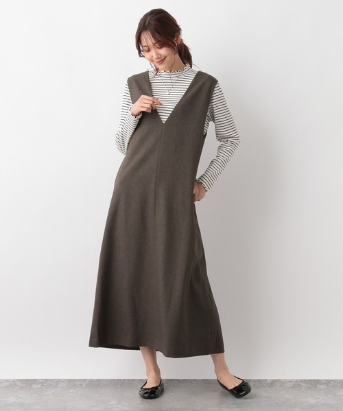 GLOBAL WORK（グローバルワーク）の「２ＷＡＹネックジャンスカ/971325（ジャンパースカート・レディース・ブラック/グレイッシュベージュ/ブラウン・FREE）」の15枚目の写真