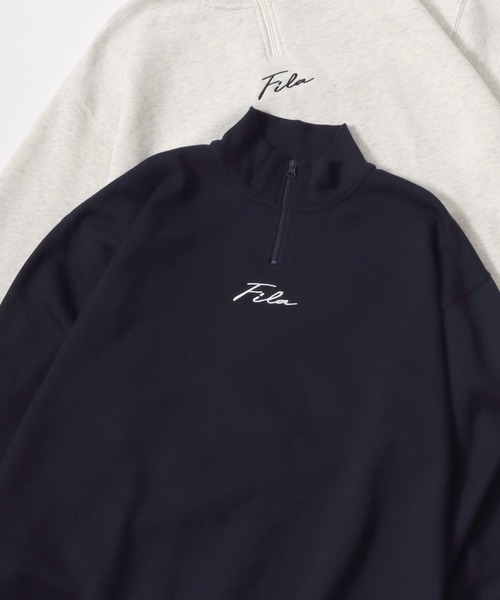 FILA(フィラ)の「FILA/フィラ 別注 オーバーサイズ 裏起毛 ロゴ ワンポイント刺繍 ハーフジップ スウェット トレーナー/長袖 トップス プルオーバー/レディース メンズ(スウェット・レディース・ネイビー/オートミール/ブルー系その他/ブラック/ブラック系その他/ホワイト・M/L/LL)」の6枚目の写真