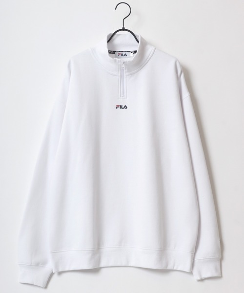 FILA(フィラ)の「FILA/フィラ 別注 オーバーサイズ 裏起毛 ロゴ ワンポイント刺繍 ハーフジップ スウェット トレーナー/長袖 トップス プルオーバー/レディース メンズ(スウェット・レディース・ネイビー/オートミール/ブルー系その他/ブラック/ブラック系その他/ホワイト・M/L/LL)」の7枚目の写真