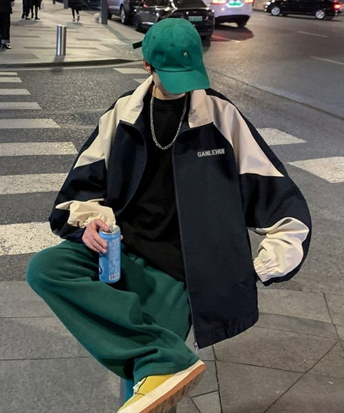 BASQUE magenta（バスクマゼンタ）の「ビッグシルエット切替トラックフルジップブルゾン（ブルゾン・メンズ・ブラック/ブルー・FREE）」の6枚目の写真