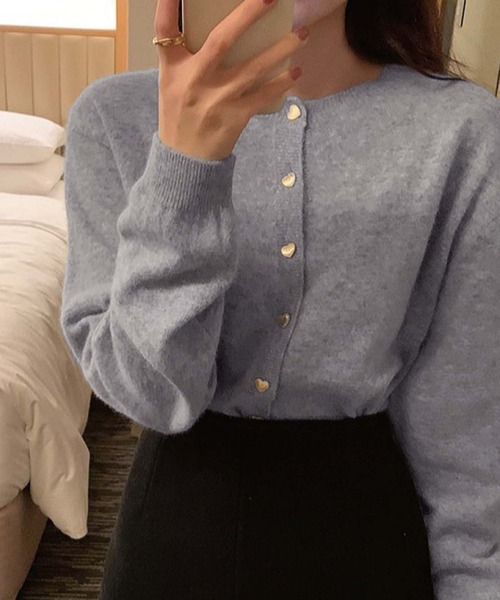 ボタン付きカーディガン グレー ベージュ セーラーカラーボタンカーディガン | レディースファッション通販 - DHOLIC