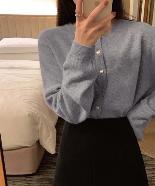 LAFFMO(ラフモ)の「ハートボタンニットカーディガン(カーディガン/ボレロ・レディース・ライトグリーン/ピンク/ブラック/ベージュ/グレー・F)」の9枚目の写真