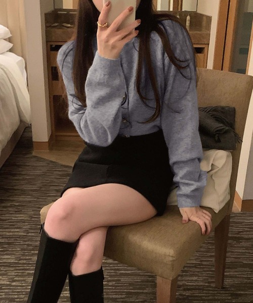 LAFFMO(ラフモ)の「ハートボタンニットカーディガン(カーディガン/ボレロ・レディース・ライトグリーン/ピンク/ブラック/ベージュ/グレー・F)」の13枚目の写真