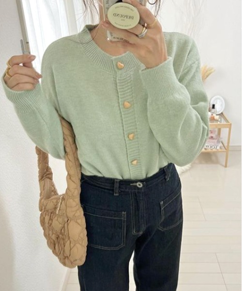 LAFFMO(ラフモ)の「ハートボタンニットカーディガン(カーディガン/ボレロ・レディース・ライトグリーン/ピンク/ブラック/ベージュ/グレー・F)」の8枚目の写真