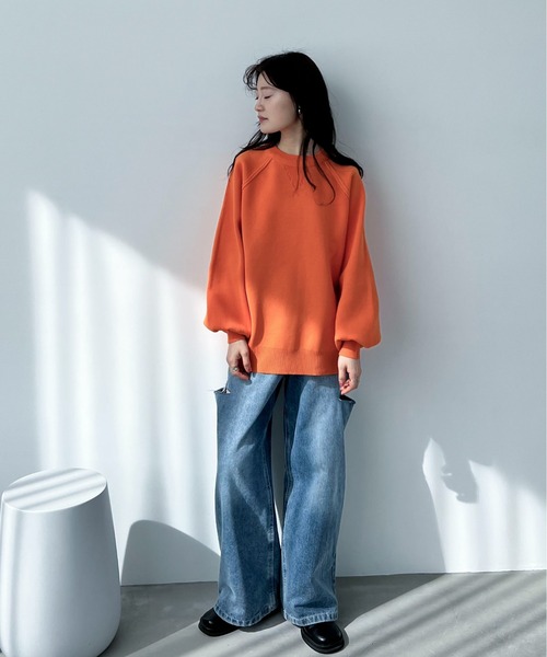 feepur（フェピュール）の「【ハンドウォッシャブル】スウェットライクスムースニット（ニット/セーター・レディース・レッド/ブラック/オフホワイト/オレンジ/ブルー・MEDIUM）」の8枚目の写真