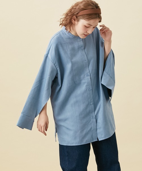 Le temps riche（ルタンリッシュ）の「袖スリットバンドカラーコーデュロイシャツ ＜Le temps riche＞（シャツ/ブラウス・レディース・チャコール/サックスブルー・LL/M/L）」の12枚目の写真