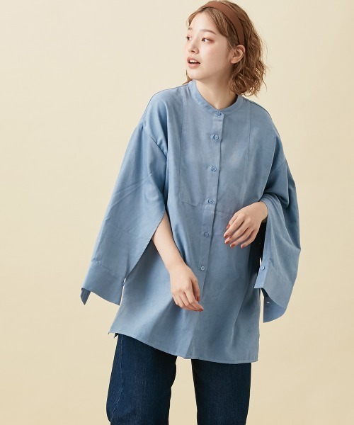 Le temps riche（ルタンリッシュ）の「袖スリットバンドカラーコーデュロイシャツ ＜Le temps riche＞（シャツ/ブラウス・レディース・チャコール/サックスブルー・LL/M/L）」の14枚目の写真