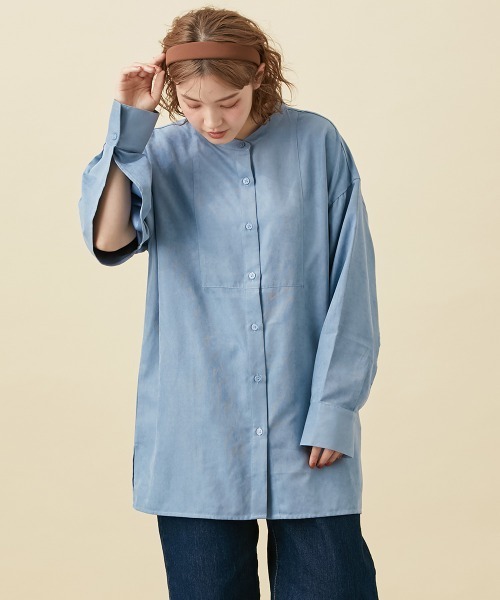 Le temps riche（ルタンリッシュ）の「袖スリットバンドカラーコーデュロイシャツ ＜Le temps riche＞（シャツ/ブラウス・レディース・チャコール/サックスブルー・LL/M/L）」の16枚目の写真