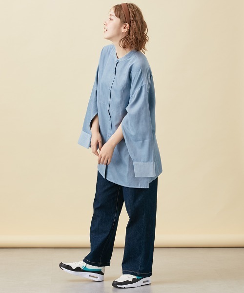 Le temps riche（ルタンリッシュ）の「袖スリットバンドカラーコーデュロイシャツ ＜Le temps riche＞（シャツ/ブラウス・レディース・チャコール/サックスブルー・LL/M/L）」の17枚目の写真