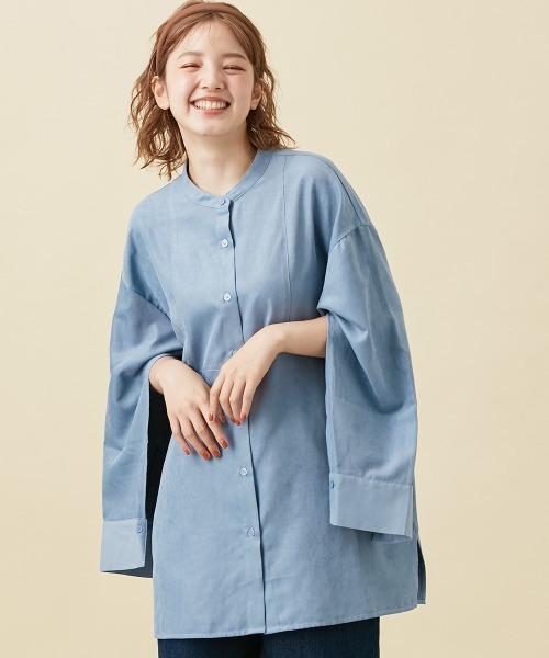 Le temps riche（ルタンリッシュ）の「袖スリットバンドカラーコーデュロイシャツ ＜Le temps riche＞（シャツ/ブラウス・レディース・チャコール/サックスブルー・LL/M/L）」の19枚目の写真