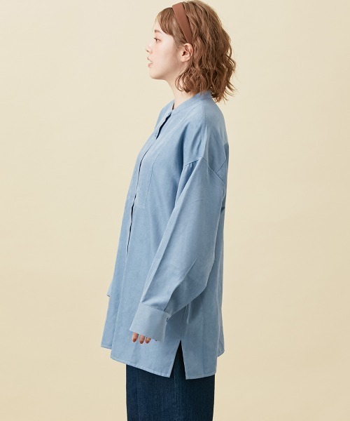 Le temps riche（ルタンリッシュ）の「袖スリットバンドカラーコーデュロイシャツ ＜Le temps riche＞（シャツ/ブラウス・レディース・チャコール/サックスブルー・LL/M/L）」の21枚目の写真