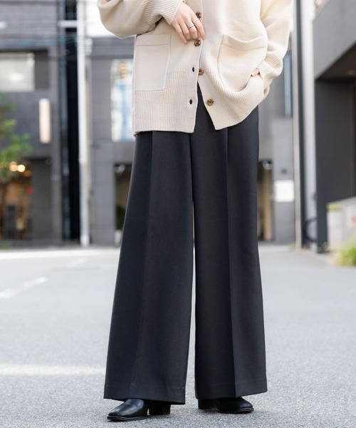 SENSE OF PLACE by URBAN RESEARCH（センスオブプレイスバイアーバンリサーチ）の「『TALLサイズ/WEB限定』ウールライクダブルタックワイドパンツ（その他パンツ・レディース・チャコールグレー/オレンジ/アイボリー/グレー系その他/ライトブルー・X-SMALL/TALL/SMALL/LARGE/MEDIUM）」の3枚目の写真