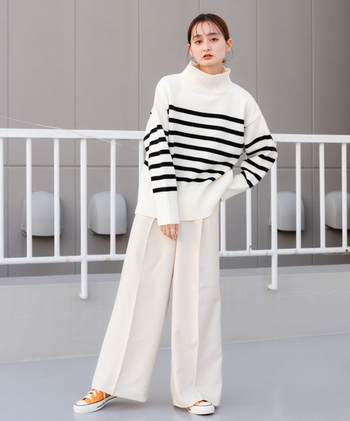 SENSE OF PLACE by URBAN RESEARCH（センスオブプレイスバイアーバンリサーチ）の「『TALLサイズ/WEB限定』ウールライクダブルタックワイドパンツ（その他パンツ・レディース・チャコールグレー/オレンジ/アイボリー/グレー系その他/ライトブルー・X-SMALL/TALL/SMALL/LARGE/MEDIUM）」の10枚目の写真