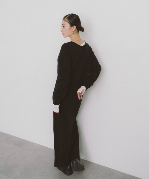 【ドゥロワー】ニットワンピース ロング 七分袖 ウール 1 ブラック ドゥロワー】ニットワンピース ロング 七分袖 ウール 1 ブラック