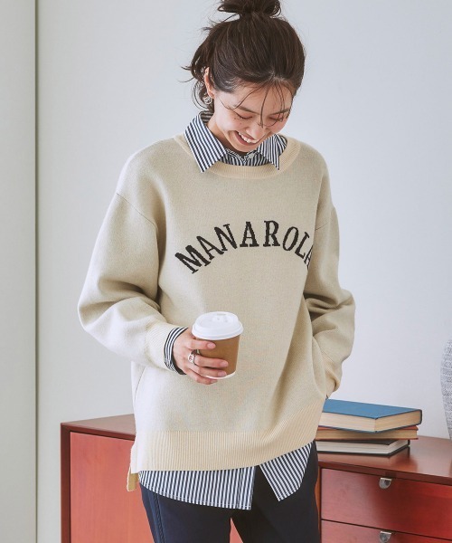 nissen(ニッセン)の「ジャガードロゴニット(ニット/セーター・レディース・ネイビー/アイボリー・M/LL/S/L)」の2枚目の写真