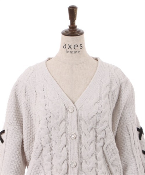 axes femme(アクシーズファム)の「モールヤーンニットカーデ(カーディガン/ボレロ・レディース・ラベンダー/キナリ/モカ・FREE)」の20枚目の写真