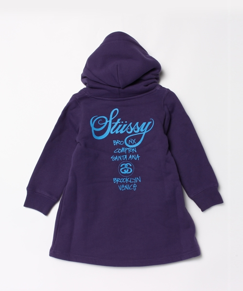 STUSSY（ステューシー）の「Kids World Tour Hoodie Dress（パーカー・キッズ・ブラック/パープル・SMALL/X-LARGE/MEDIUM/LARGE）」の3枚目の写真