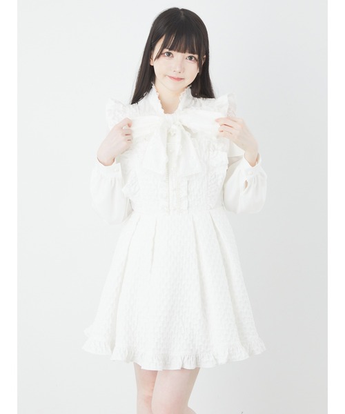 Ank Rouge（アンクルージュ）の「ふくれジャガードJSK（ジャンパースカート・レディース・ホワイト/ブラック/ピンク・M）」の5枚目の写真