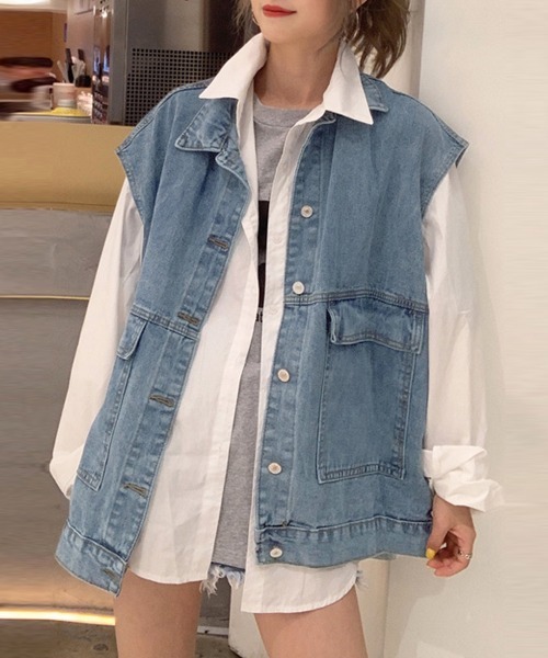 Miniministore(ミニミニストア)の「ベスト レディースデニムベスト 韓国ジレ(ベスト・レディース・チャコールグレー/サックスブルー・FREE)」の3枚目の写真