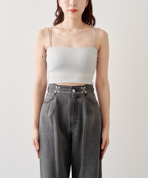Chico(チコ)の「【7色展開/2024SS】カップ付ベアラメチューブトップ(キャミソール・レディース・ピンク/ブラック/ホワイト/ブルー/ライム/ブラウン/ベージュ・FREE)」の8枚目の写真