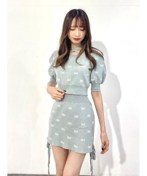 EATME ロゴニットトップス スカート セットアップ セール】EMロゴニットスカート（セットアップ可能）（スカート