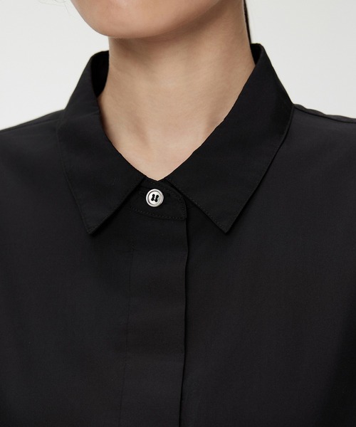 JNBY（ジェーエヌビーワイ）の「Versatile A-Line Shirt Dress（シャツワンピース・レディース・ブラック/ベージュ・38/36）」の8枚目の写真