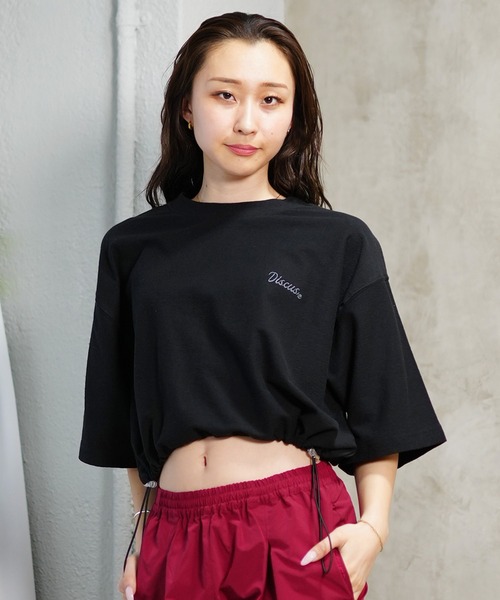DISCUS ATHLETIC(ディスカス アスレチック)の「DISCUS ATHLETIC/ディスカスアスレチック Tシャツ 半袖 梨地 裾ドロスト ワンポイント ロゴ 刺繍 4287-1976(Tシャツ/カットソー・レディース・ブラック/アイボリー/サックスブルー/ライトグリーン/コーラルピンク・FREE)」の12枚目の写真