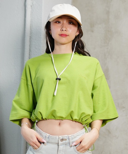 DISCUS ATHLETIC(ディスカス アスレチック)の「DISCUS ATHLETIC/ディスカスアスレチック Tシャツ 半袖 梨地 裾ドロスト ワンポイント ロゴ 刺繍 4287-1976(Tシャツ/カットソー・レディース・ブラック/アイボリー/サックスブルー/ライトグリーン/コーラルピンク・FREE)」の17枚目の写真