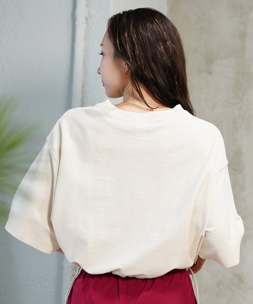DISCUS ATHLETIC(ディスカス アスレチック)の「DISCUS ATHLETIC/ディスカスアスレチック Tシャツ 半袖 梨地 裾ドロスト ワンポイント ロゴ 刺繍 4287-1976(Tシャツ/カットソー・レディース・ブラック/アイボリー/サックスブルー/ライトグリーン/コーラルピンク・FREE)」の8枚目の写真