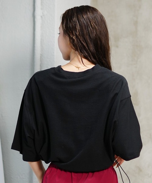 DISCUS ATHLETIC(ディスカス アスレチック)の「DISCUS ATHLETIC/ディスカスアスレチック Tシャツ 半袖 梨地 裾ドロスト ワンポイント ロゴ 刺繍 4287-1976(Tシャツ/カットソー・レディース・ブラック/アイボリー/サックスブルー/ライトグリーン/コーラルピンク・FREE)」の13枚目の写真