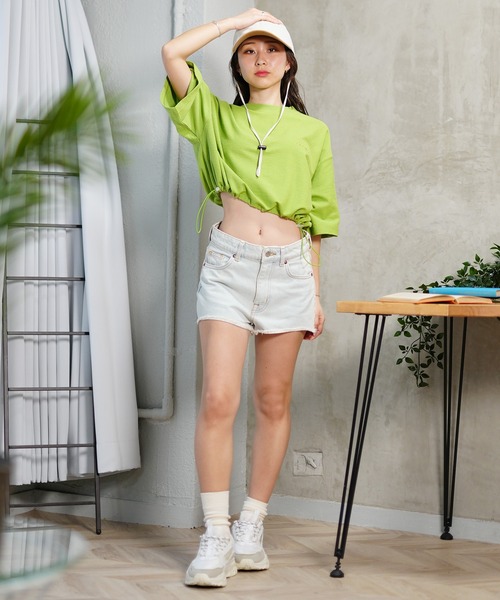 DISCUS ATHLETIC(ディスカス アスレチック)の「DISCUS ATHLETIC/ディスカスアスレチック Tシャツ 半袖 梨地 裾ドロスト ワンポイント ロゴ 刺繍 4287-1976(Tシャツ/カットソー・レディース・ブラック/アイボリー/サックスブルー/ライトグリーン/コーラルピンク・FREE)」の19枚目の写真