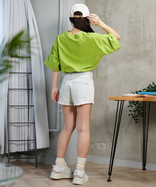 DISCUS ATHLETIC(ディスカス アスレチック)の「DISCUS ATHLETIC/ディスカスアスレチック Tシャツ 半袖 梨地 裾ドロスト ワンポイント ロゴ 刺繍 4287-1976(Tシャツ/カットソー・レディース・ブラック/アイボリー/サックスブルー/ライトグリーン/コーラルピンク・FREE)」の21枚目の写真