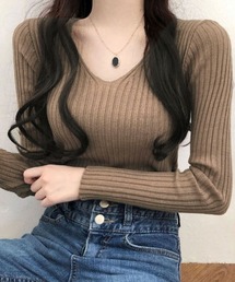 Vネックニット 薄手 レディース