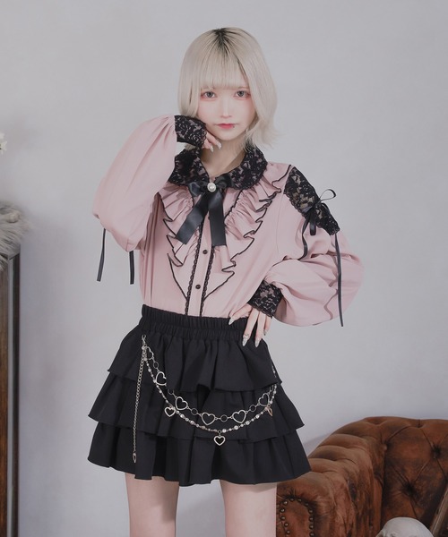 Pal elfy(パルエルフィー)の「肩レースフリルブラウス(シャツ/ブラウス・レディース・ピンク/ブラック/オフホワイト・フリー)」の3枚目の写真