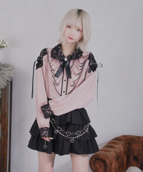Pal elfy(パルエルフィー)の「肩レースフリルブラウス(シャツ/ブラウス・レディース・ピンク/ブラック/オフホワイト・フリー)」の14枚目の写真