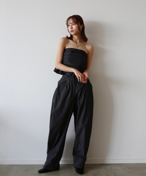 Reurie'（レウリィ）の「オリジナルペプラムキャミビスチェ / original peplum cami bustier 【セットアップ対応】 キャミソール ノースリーブ ベアトップ バックゴム ナイロン アイボリー チャコールグレー カーキ setup ビスチェトップス ビスチェキャミ フリル フレア（チューブトップ・レディース・アイボリー/カーキ/チャコールグレー/ブルー・FREE）」の8枚目の写真