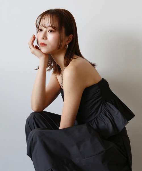 Reurie'（レウリィ）の「オリジナルペプラムキャミビスチェ / original peplum cami bustier 【セットアップ対応】 キャミソール ノースリーブ ベアトップ バックゴム ナイロン アイボリー チャコールグレー カーキ setup ビスチェトップス ビスチェキャミ フリル フレア（チューブトップ・レディース・アイボリー/カーキ/チャコールグレー/ブルー・FREE）」の7枚目の写真